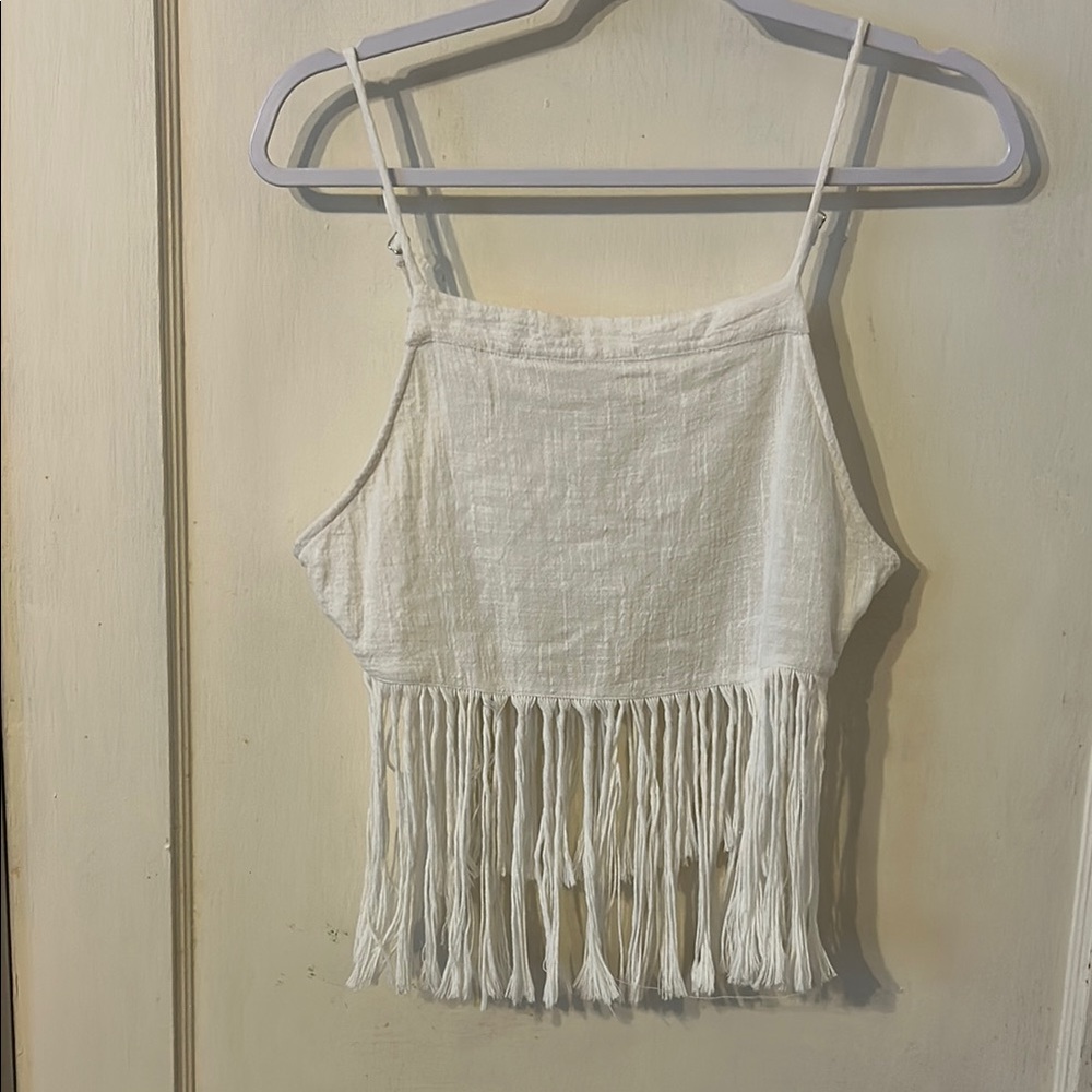 Elegant White Fringe Tank Top